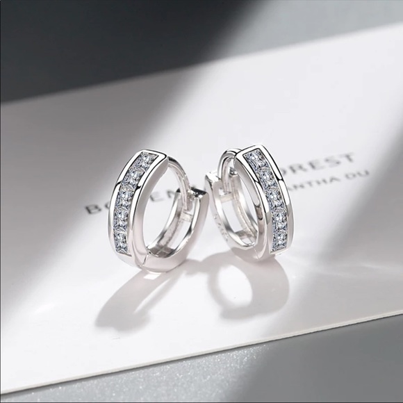 Sterling Silver 925 CZ Hoop Earrings - Picture 2 of 6